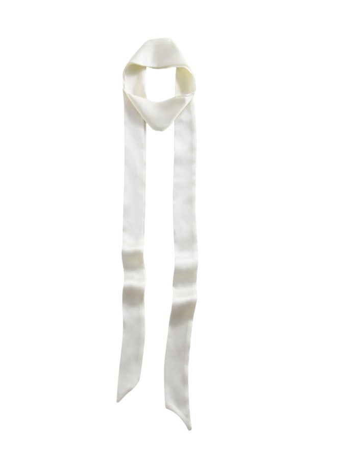 Bwerfuet Stylish Solid Color Ribbon Scarf Soft Long Skinny Satin Belt Neck Scarf for Women (White) - Image 1